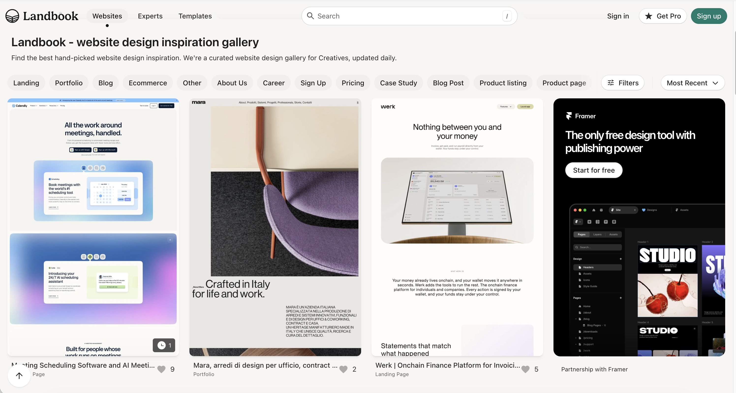 Land-book gallery of website design