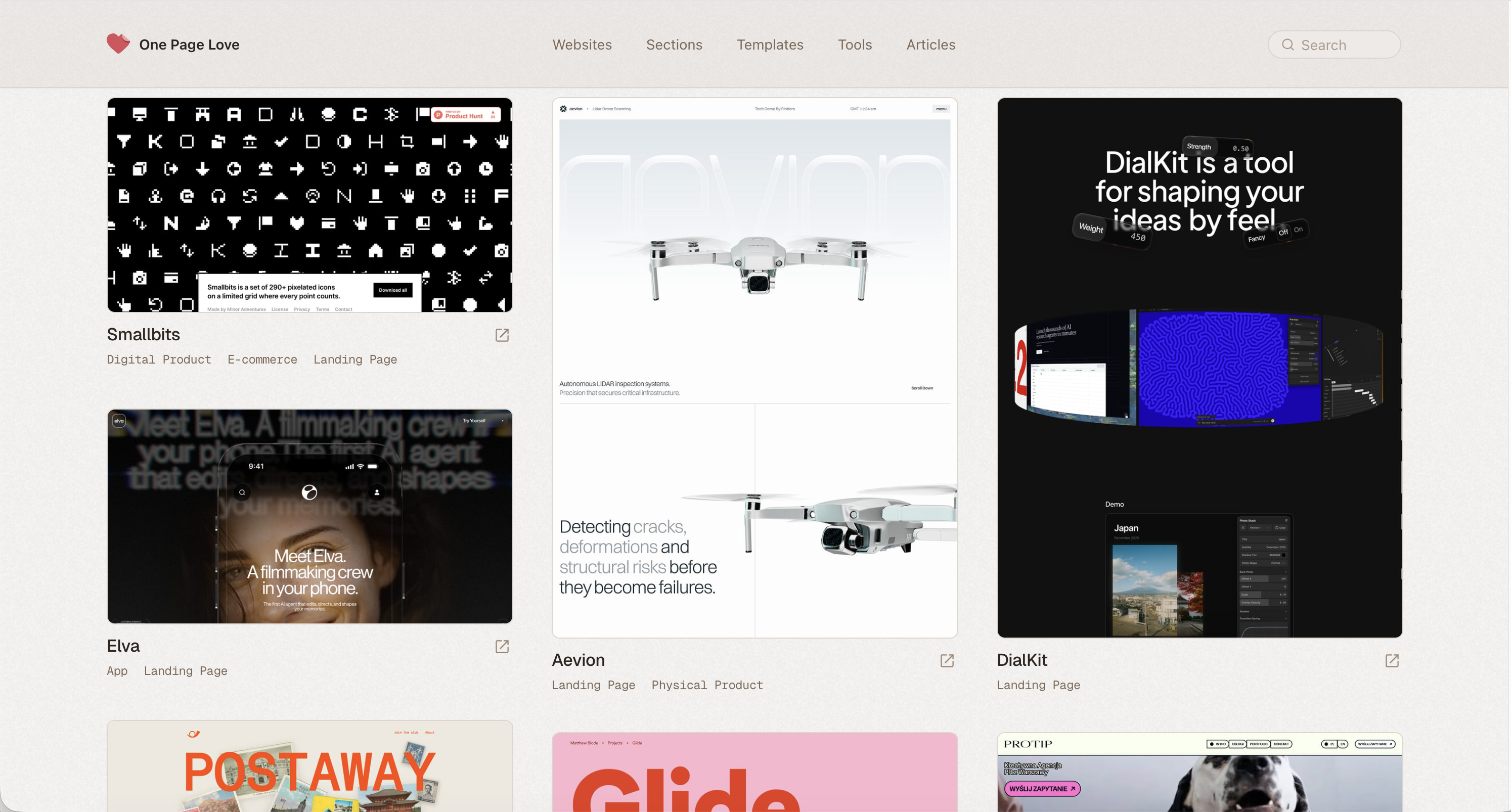 One Page Love gallery of single-page websites