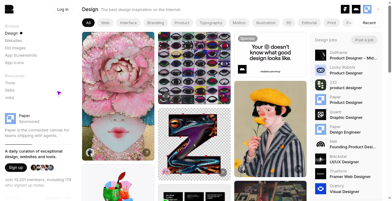 Recent.design feed of recent web design